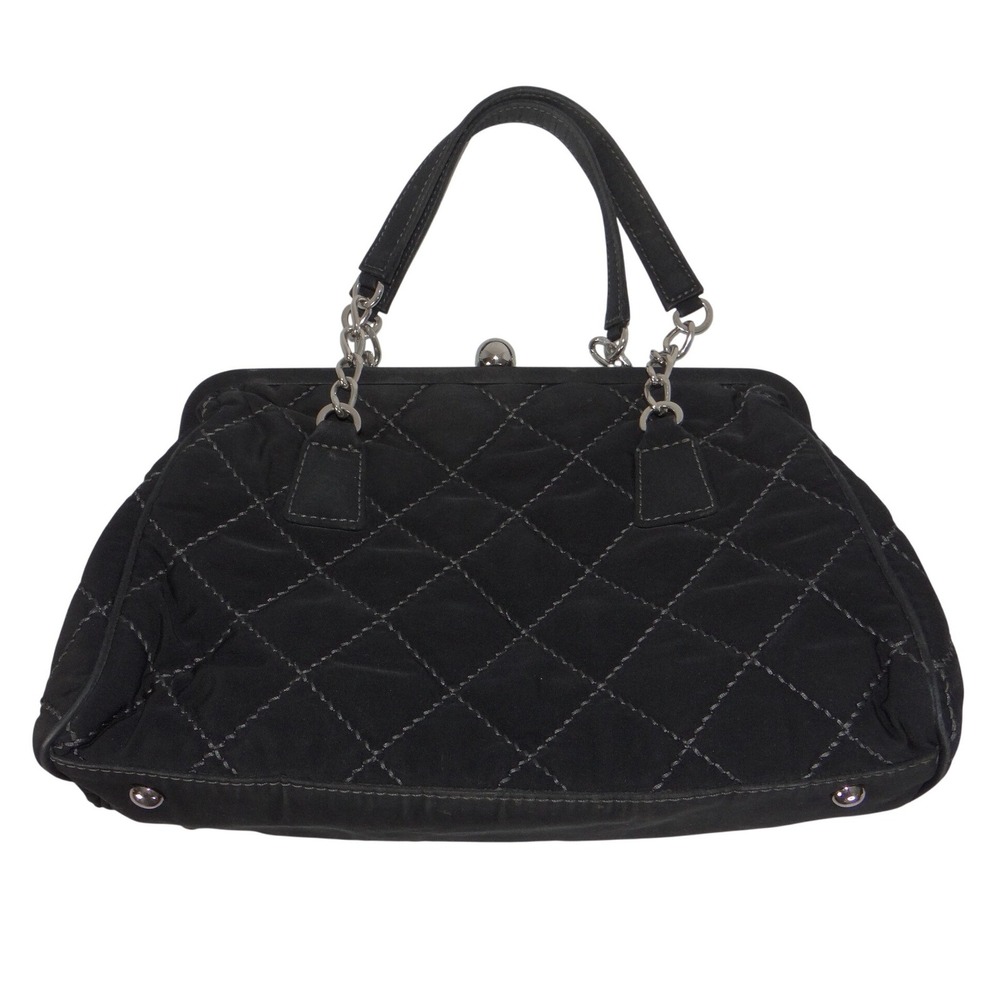 Vera Bradley Black Quilted Microfiber Kiss Lock Frame Handbag Floral Lining 3648